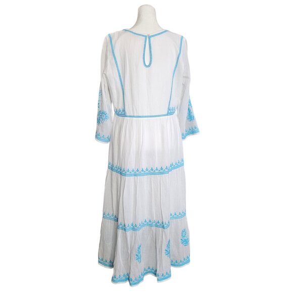 Soft Surroundings Juniper Womens Embroidered Maxi Dress SZ Small White Blue Boho - Picture 5 of 16